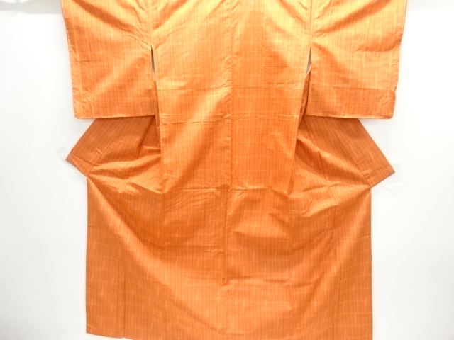 JAPANESE KIMONO / UNUSED / SILK / HAND WOVEN TSUMUGI / GRID